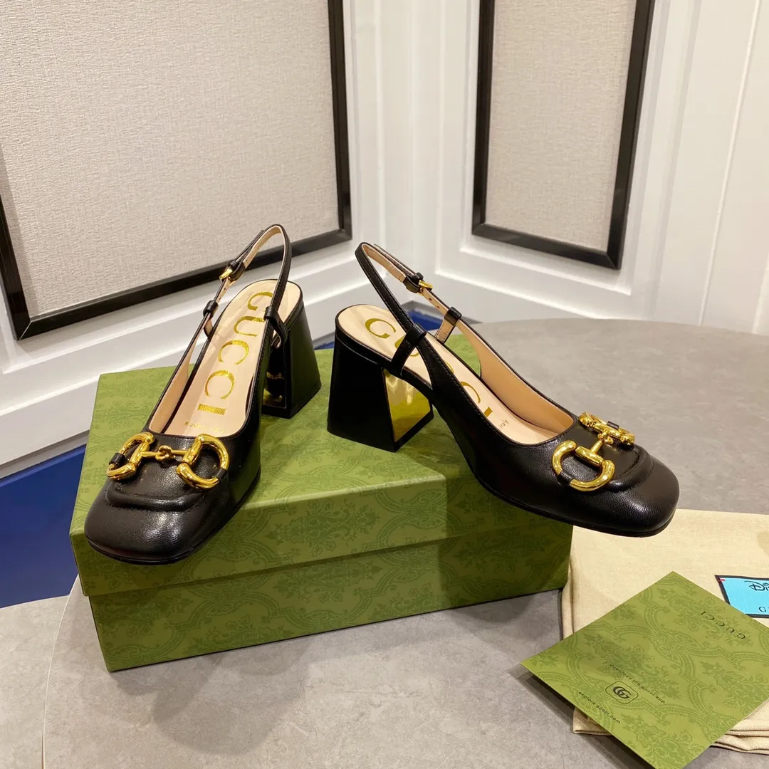 👟👟Ex-factory price 480👟👟 Women's shoes Women's clothing Gucci 〰️2023 early spring horsebit series ✔️ Square toe thick heel single shoes/back empty sandals ✔️ This series combines the classic horsebit design, fashionable and versatile ✔️Upper: imported lambskin upper/sheepskin lining ✔️Original 1:1 molded hardware ✔️Cowhide sole imported from Italy ✔️Heel height: 2.5cm/7.5cm ✔️Size: 34-40